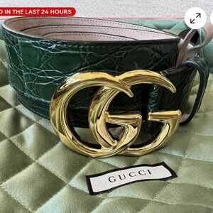 New Woman’s Gucci GG Marmont Green Caiman Belt With Shiny Buckle Size 85 NLA